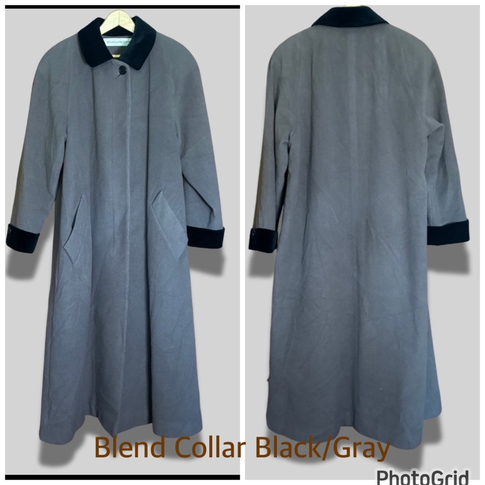 Vintage Evan Picone Long Dress Coat Wool Cashmere Blend Collar Black/Gray W 10